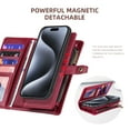 thumbnail image 6 of 2 In 1 Wallet Phone Case for Apple iPhone 14, Detachable Magnetic Back Cover with Cards Holder Zipper Pocket Hand Wrist RFID Blocking Snap Closure Shockproof Case for iPhone 14, Red, 6 of 7