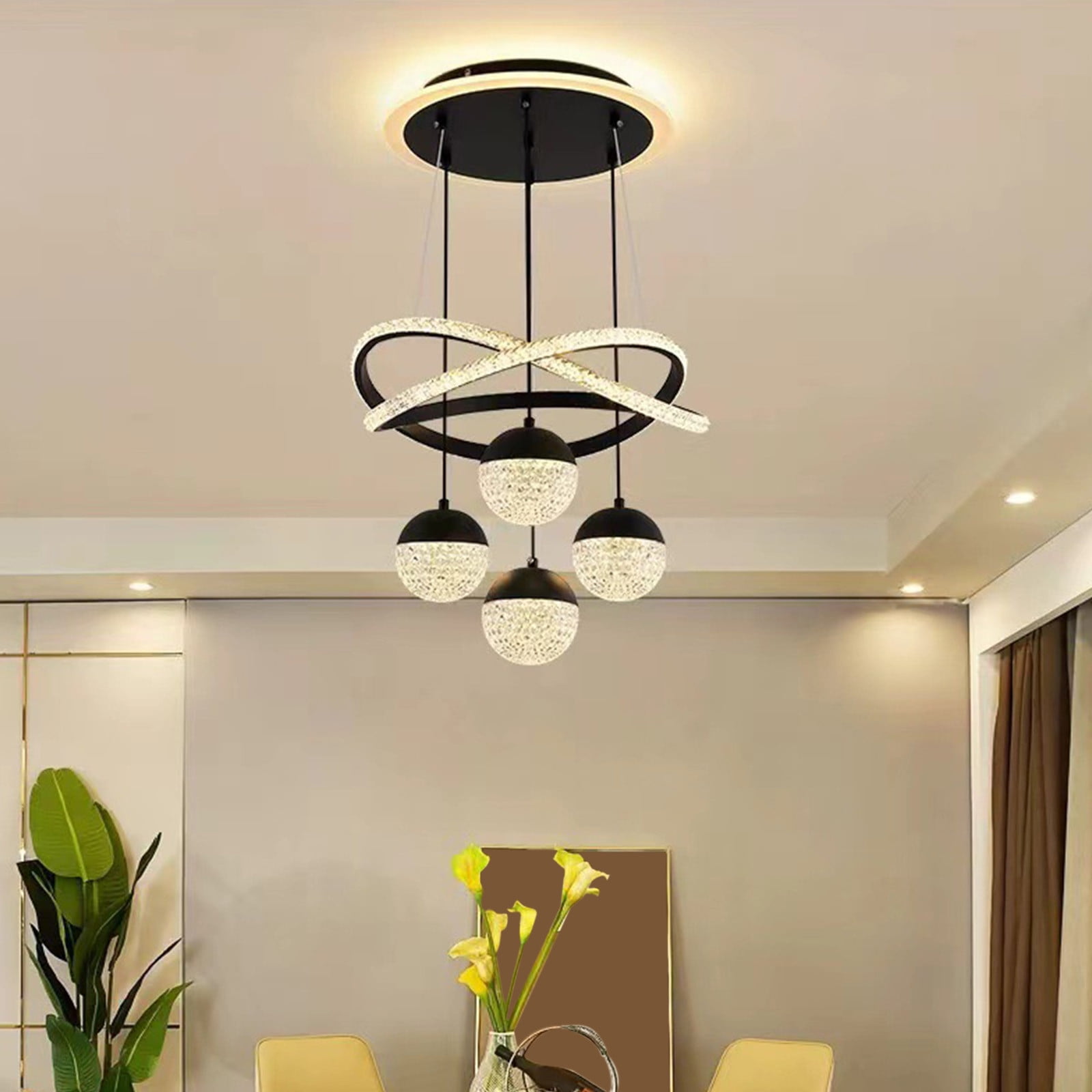 Black Modern Ceiling Light Fixture 100X40Cm Led Chandelier For Dining Room Living Room Bedroom Stairwell Contemporary Hanging Lamp With Metal Frame Dimmable Lighting For Home Office
