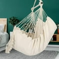 thumbnail image 3 of enshijinzi Hammock Chair Hanging Rope Swing, Max 500 Lbs, 2 Cushions Included, Large Macrame Hanging Chair with Pocket for Superior Comfort, with Hardware Kit (Beige), 3 of 8