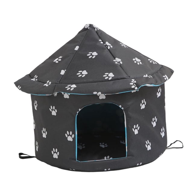 POINTERTECK Maison Chaude pour Chats Sauvages Extérieure Imperméable Lavable Fournitures pour Animaux de Compagnie Lit Grotte Pliable Abri pour Chats Errants Niche Ronde Taille G Noir