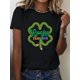 thumbnail image 1 of Camiseta con estampado de trébol y lápiz "Maestra de la Suerte" para mujer - Cómoda mezcla de algodón, cuello redondo, manga corta, tejido elástico - Ideal para celebraciones del Día de San Patricio,, 1 of 6