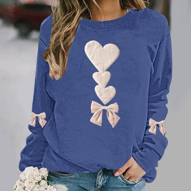 ICHUANYI Chandail en Molleton Graphique Cœur pour Femmes, Col Rond, Décontracté, Oversize, Manches Longues