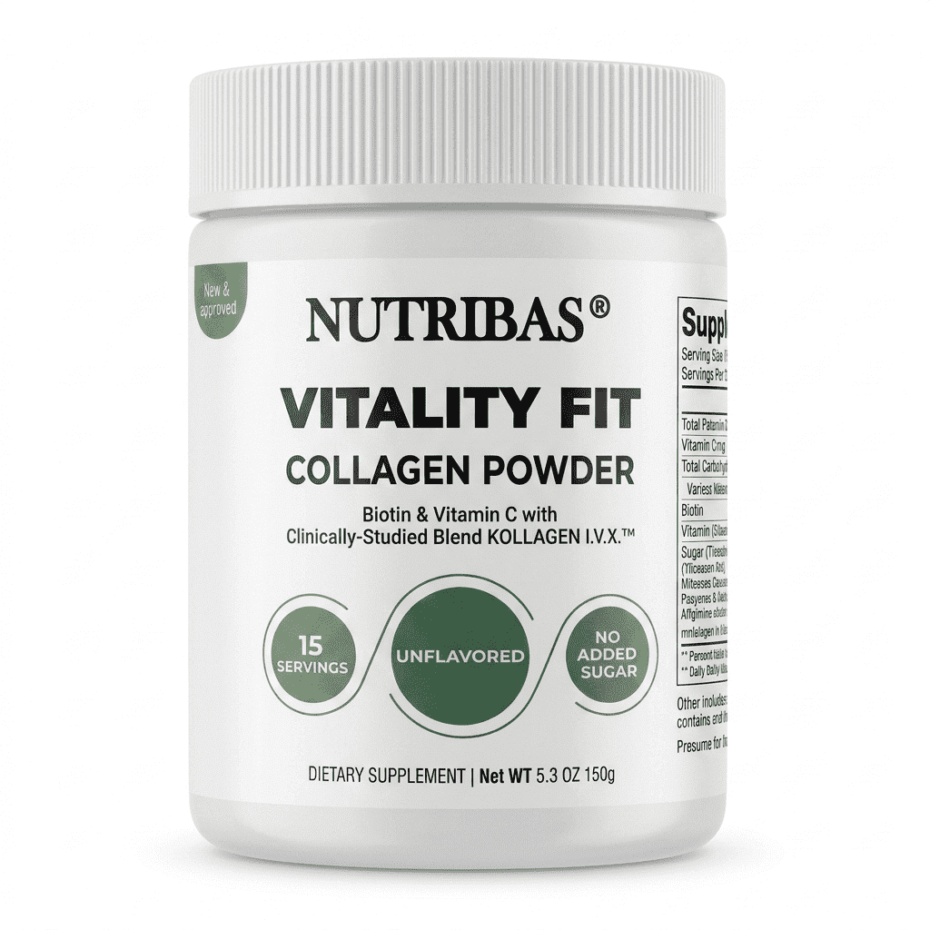 Nutribas Vitamin C Collagen Peptides Powder Keto & Gluten-Free, Hair Nails Skin Protein Supplement, Unflavored , 5.3 oz
