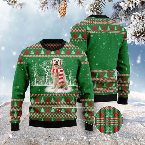 Golden Retriever Winter 3D Christmas Sweater, Funny Xmas Sweater, Sweater Xmas