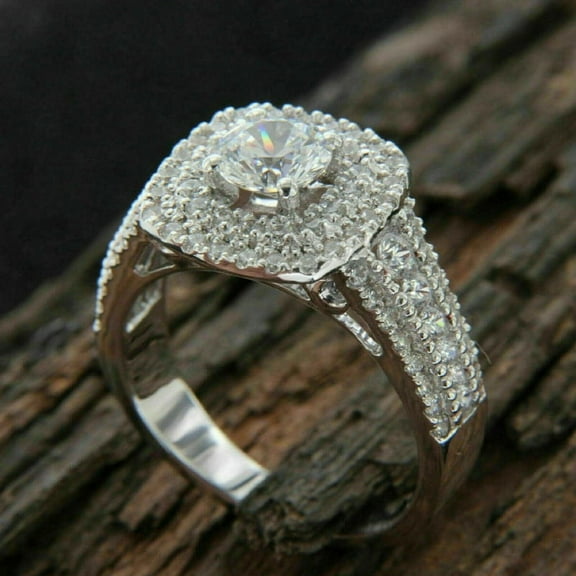 Silvago Jewel 1.9 Ct Round Cut Diamond Rings - 14K White Gold Plated Rings - Engagement Wedding Diamond Rings On Clearance - Vintage Inspired Anniversary Rings for Women's - Valentine's Day Gifts