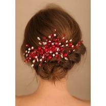 Crystal Hair Comb for Women Red Pearl Wedding Bridal Hair Piece Boho Hair Accessories for Prom Party