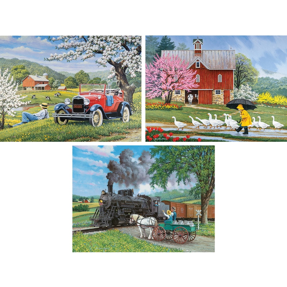 Bits and Pieces Set of 3 300 Piece Jigsaw Puzzles for Adults “Country Farm” by John Sloane 18"x24"