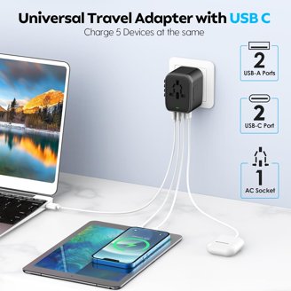 Universal All-in-One Travel Adapter With 3 USB & Type-C - Works In 200+ Countries (White)