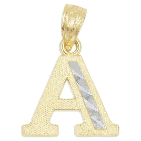 14k Real Solid Gold Two Tone A Initial Pendant with Diamond Cut Finish, Available in Different Letters Personalized Letter Jewelry Gifts for Her