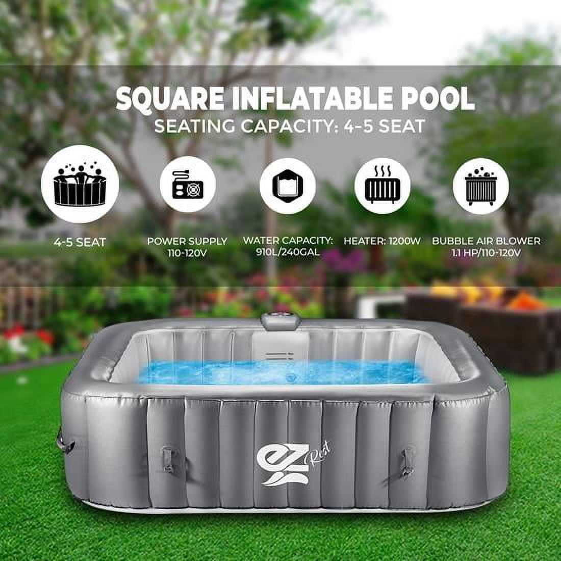 SereneLife 6-Person Square Inflatable Outdoor Spa, Gray