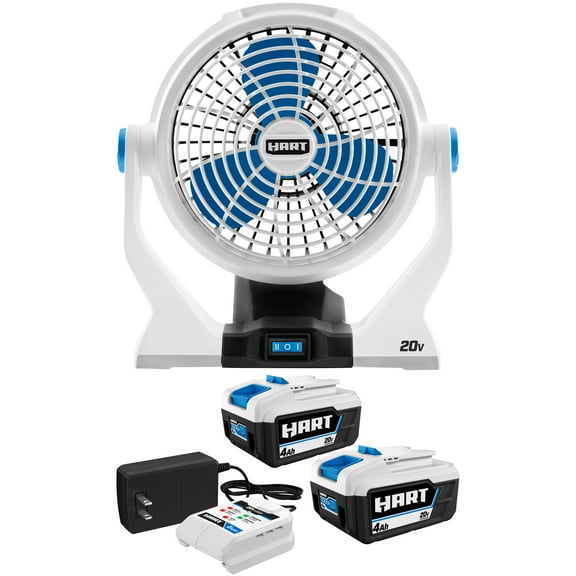 HART 20-Volt 2-Pack 4Ah and Charger Starter Kit and 7.5-inch Fan Bundle