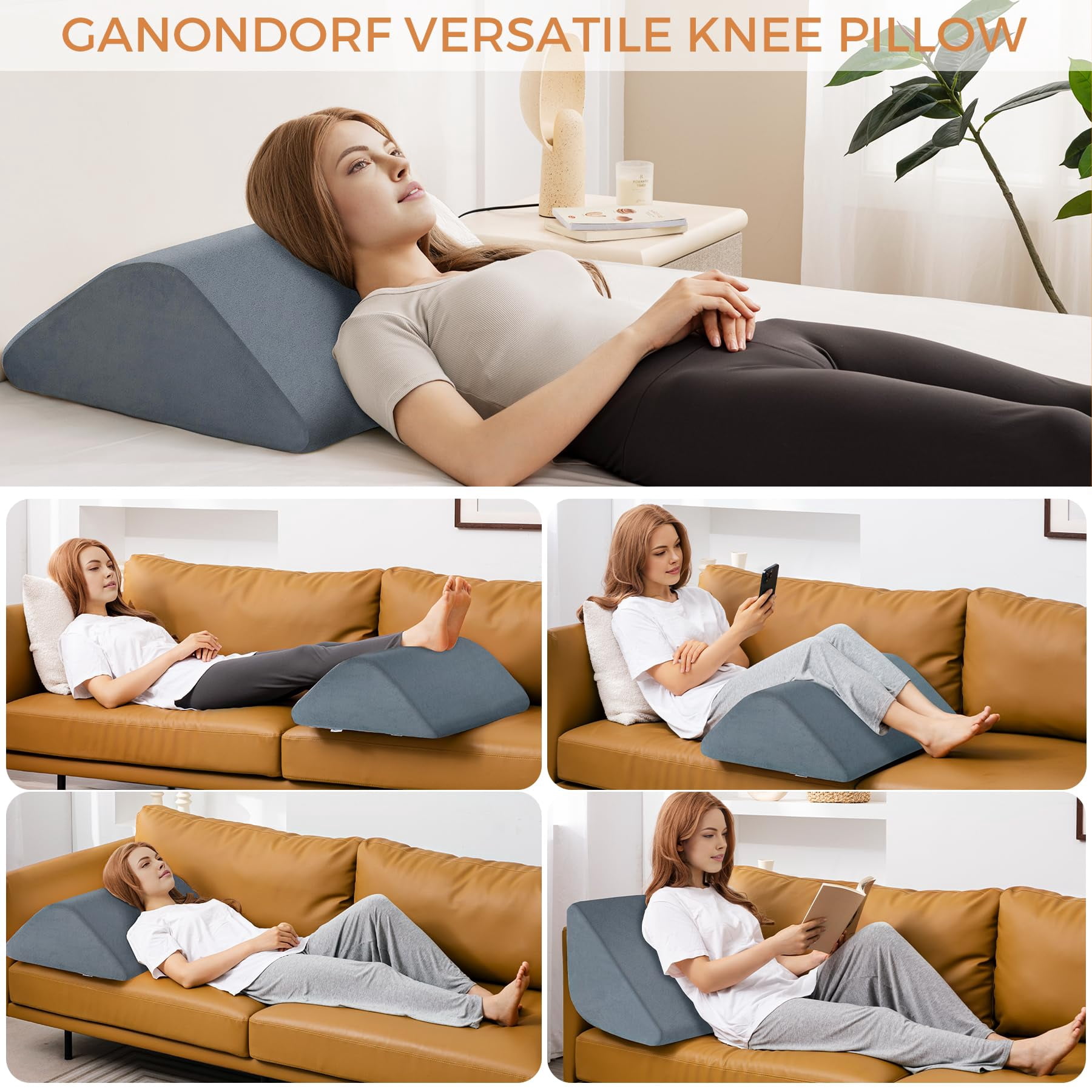 Ganondorf Knee Wedge Pillow 8'' for Post-Surgery Recovery - Leg Elevation Support for Sleep Position, Alleviating Lower Back & Hip Pain Enhancing Circulation in Ankles Legs Triangle Pillow