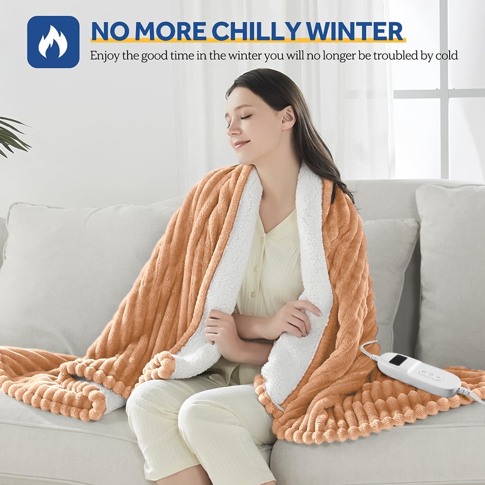 Electric Heated Blanket Twin size - 62"x84" Heating Blanket with 8  hours Auto-off, 10 Level Over-heat Protection, Soft Flannel