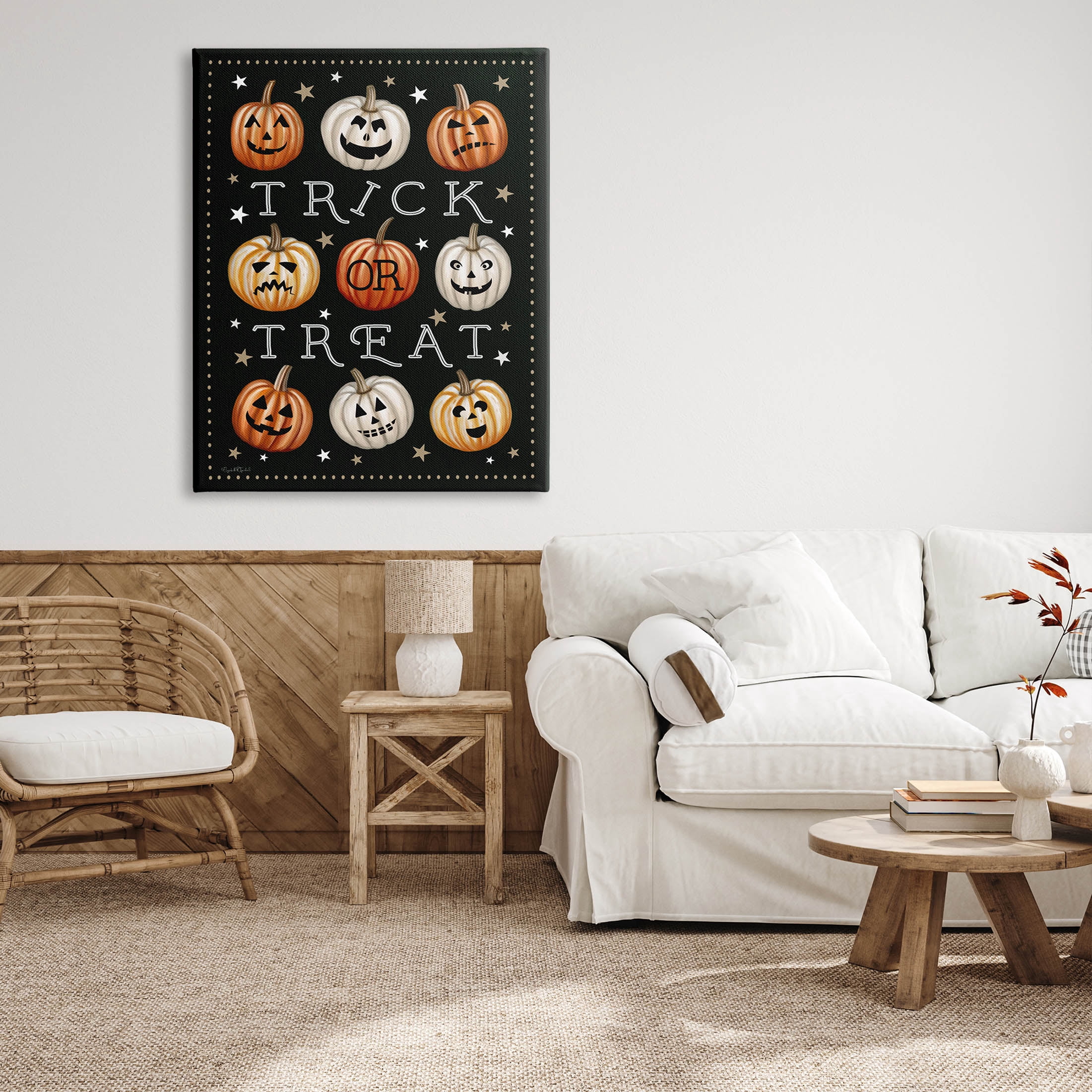 Stupell Industries Trick Or Treat Jack-o-Lanterns Graphic Art Gallery Wrapped Canvas Print Wall Art, Design by Elizabeth Tyndall
