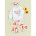 thumbnail image 3 of Bagilaanoe 3pcs Baby Girl Pants Set Toddler Letter Long Sleeve Sweatshirt Tops + Floral Flare Trousers + Headband 9M 12M 18M 24M 3T 4T Kids Casual Clothes, 3 of 8