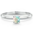 thumbnail image 2 of Gem Stone King 14K White Gold White Simulated Opal Solitaire Engagement Ring for Women (0.25 Cttw, Round Cabochon 4MM, Gemstone October Birthstone, Size 6), 2 of 5
