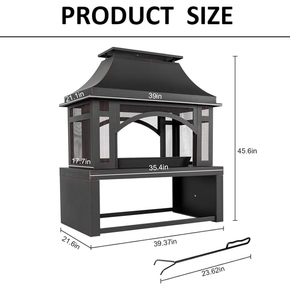 39 Inch Fire Pits with Outdoor Chimney and Wood Storage