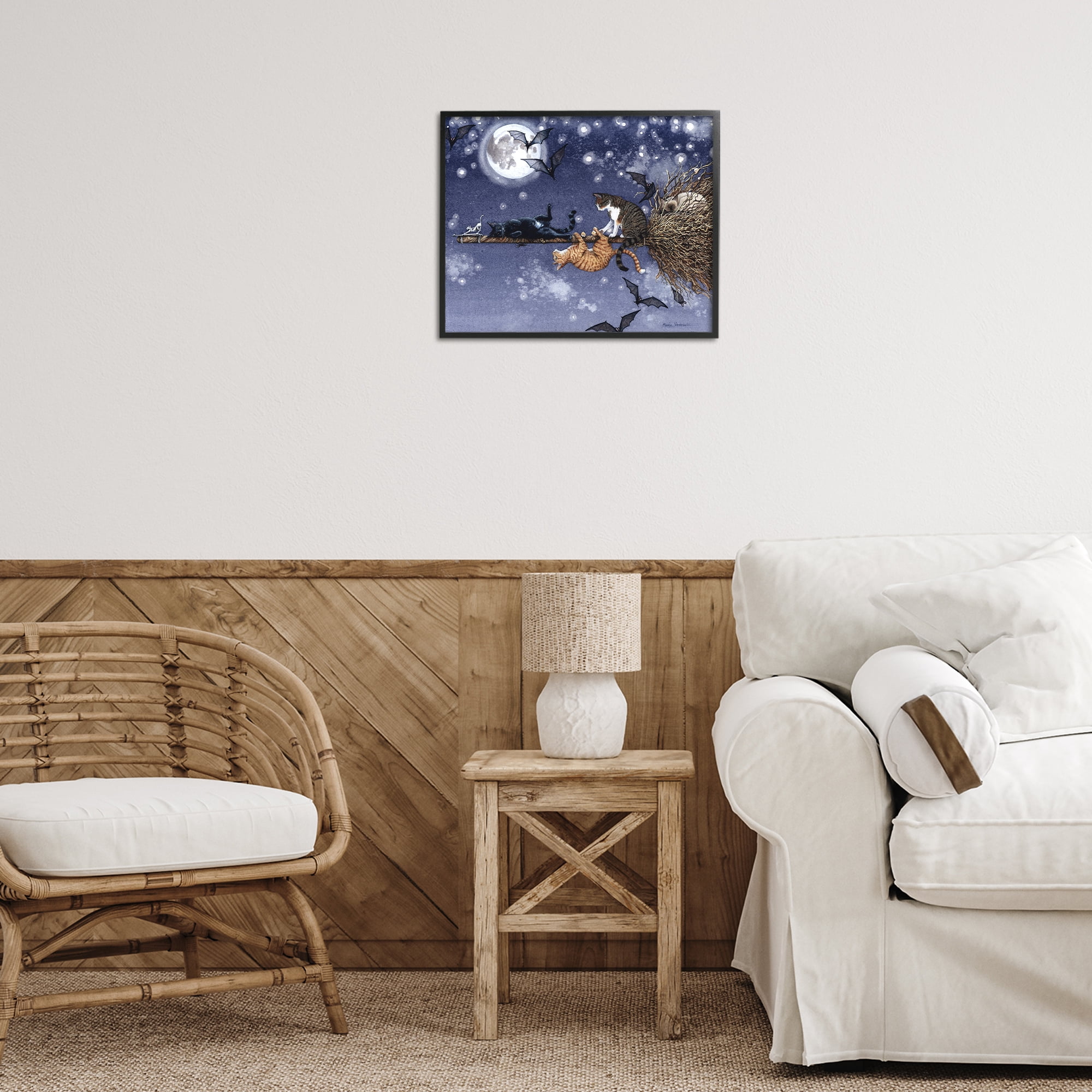 Stupell Industries Joyriding Cats on Broom Holiday Painting Black Framed Art Print Wall Art, 20 x 16