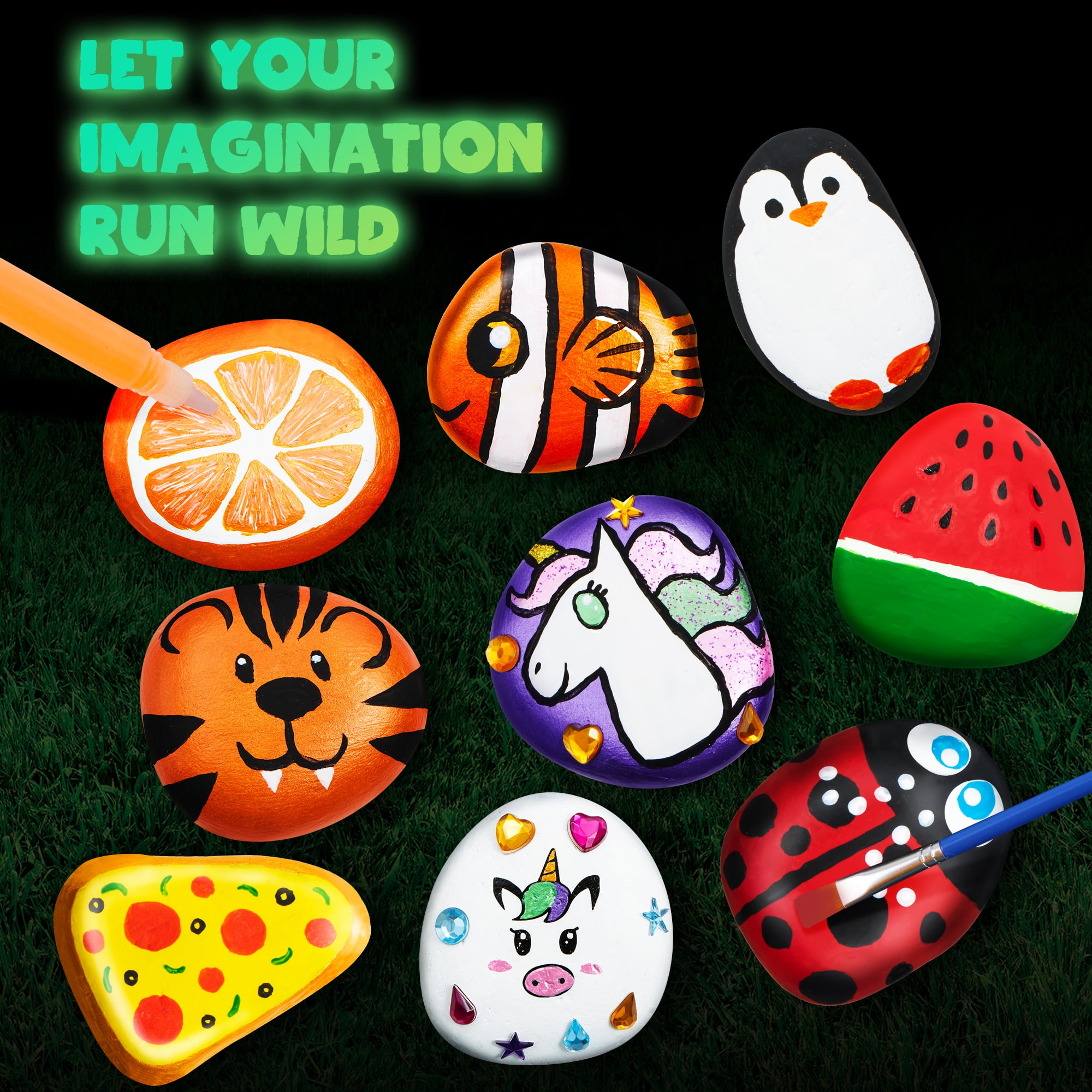 (2 pack) Joyfy Glow in the Dark Rock Painting Arts and Crafts Kit, Creative Fun for Kids Ages 6+