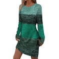 thumbnail image 2 of Women's Casual Dress Long Sleeve Round Neck Color Block Loose Fit Comfortable Midi Dress for Spring Fall Everyday,Green,3XL, 2 of 5