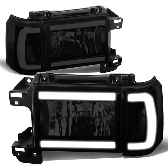 DNA Motoring For 87-91 Ford F150 F250 F350 Bronco LED DRL Smoked Clear Corner Headlight Lamp Pair