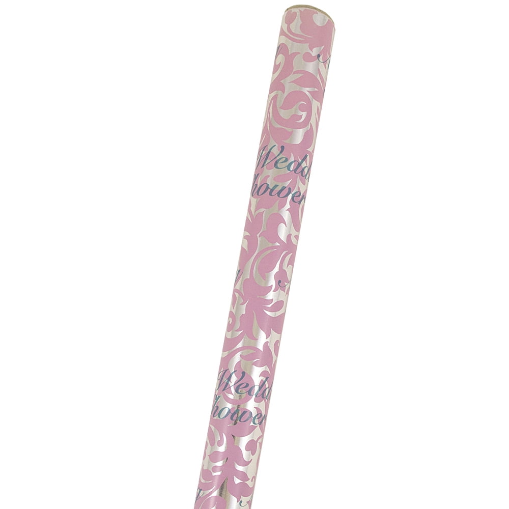 JAM Paper Glossy Wrapping Paper, 12.5 Sq Ft, 1/Pack, Silver & Pink Wedding Shower Gift Wrap