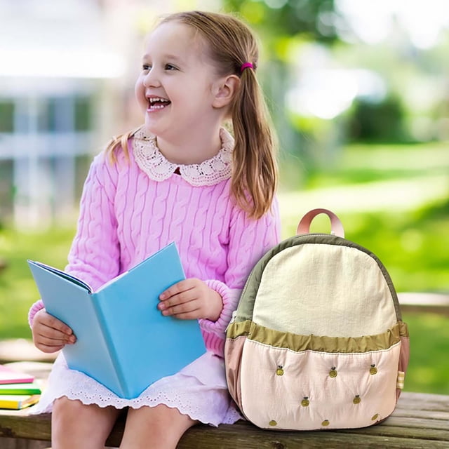 Mochila para niños Color Block Cute Embroidery Mini Mochila de viaje de lona ligera para bebés y niños pequeños de 1 a 5 años, 10.62 x 9.84 pulgadas