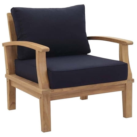 Pemberly Row Modern Wood Outdoor Teak Armchair in Natural/Navy