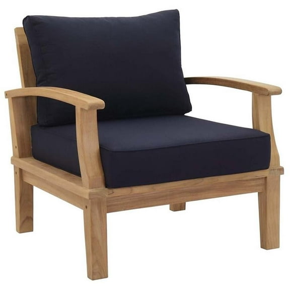 Pemberly Row Modern Wood Outdoor Teak Armchair in Natural/Navy