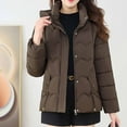 thumbnail image 5 of Quilted Puffer Coat with Detachable Hood Womens Full-zip Plus Size Heavyweight Winter Coat with Pockets Short Parkas (4XL, Coffee), 5 of 7