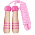 thumbnail image 1 of Cuerda de saltar rosa para niños con mango de madera decorada con patrón de dibujos animados, cuerda ajustable para niños y niñas para deportes, 2,6 m, regalo de fiesta de cumpleaños de Navidad, 1 of 5