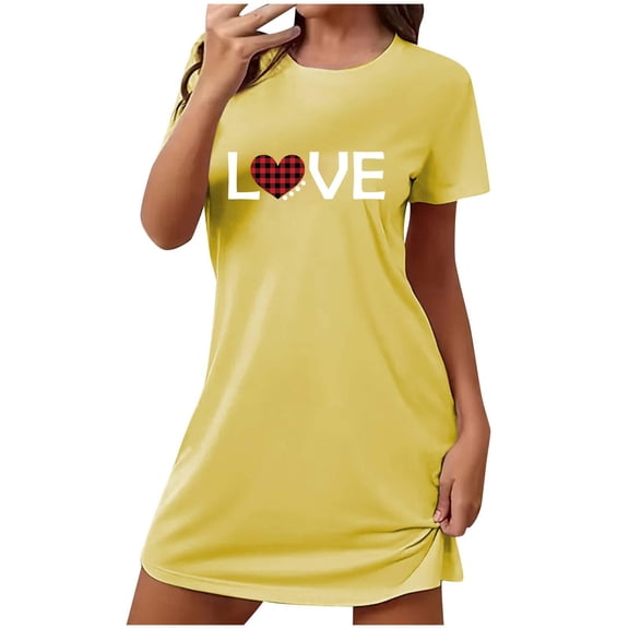 biudgviw Valentines Sleep Shirts for Women Printed Graphic Sleepwear Loose Casual Short Sleeve Nightdress Crewneck Soft Nightgown S-XXL