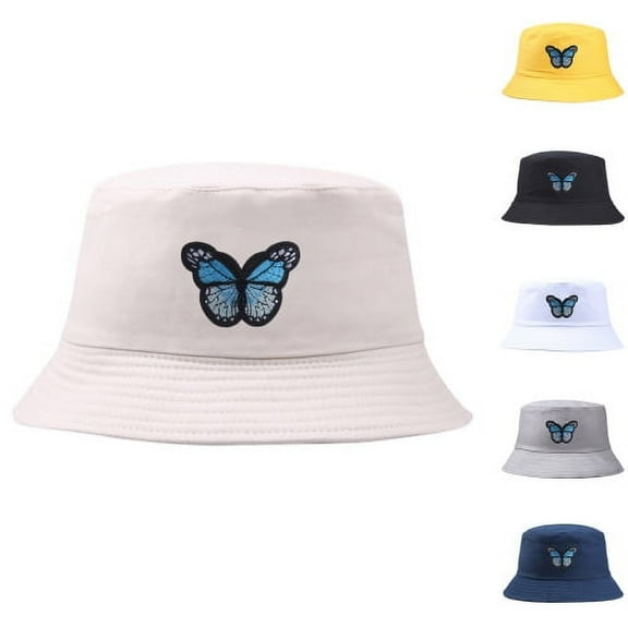 Visland Bucket Hat Butterfly Sun Protection Elegant Embroidery Temperament Couple Hat for Outdoor