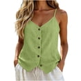 thumbnail image 2 of Hvogkswy Womens Button Down Linen Camisole Tops Solid V Neck Sleeveless Tops Loose Breathable Beach Vacation Summer Casual Tank Tops, 2 of 6