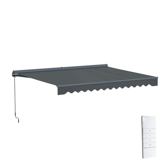 Semi-Cassette Motorized LED Luxury Patio Awning - 12 x 10 Ft - Silver Gray - Moroccan Collection