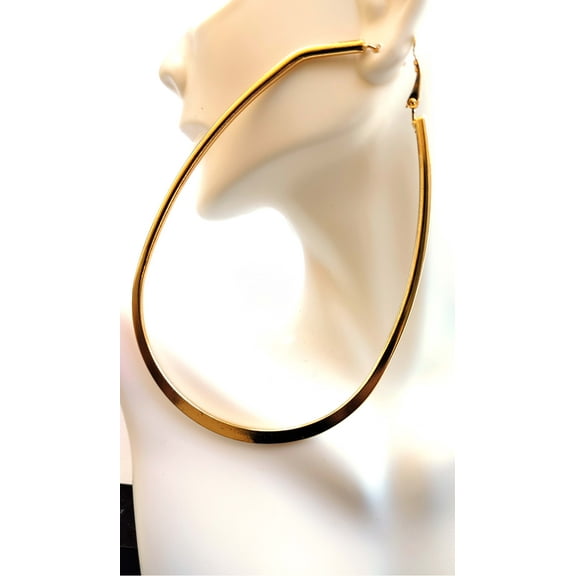 Large Hoop Earrings Oval Shiny Gold Tone Hoop Earrings 4 inch Long 2.5 in Wide