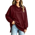 thumbnail image 2 of Women Oversized Hoodie Sweatshirt Side Slit Soft Fleece Pullover with Pocket Loose Fitting Casual Fall Tunic Tops Wine XL, 2 of 6