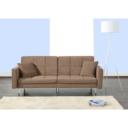 Sleeper Living Room - Modern Plush Tufted Velvet Fabric Splitback Living Room Sleeper Futon (Brown)