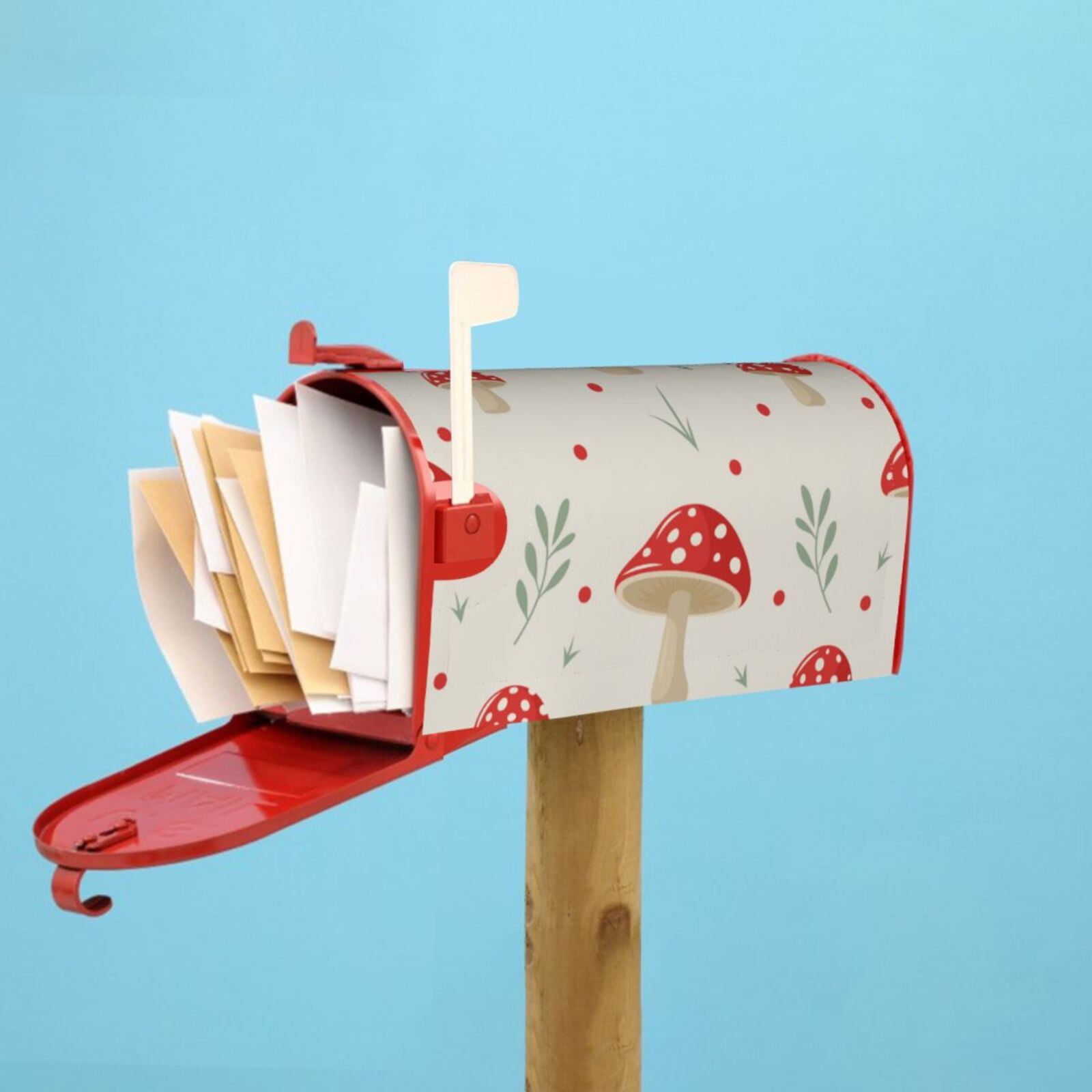 Gukieu Flat Mushrooms Print Magnetic Mailbox Cover, Sun-proof and Waterproof Home Yard Mailbox Cover-21x18 in