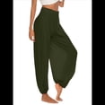thumbnail image 3 of Pantalones Harén con Abertura Alta para Mujer, Pantalones Harén Hippies. Verde M, 3 of 7