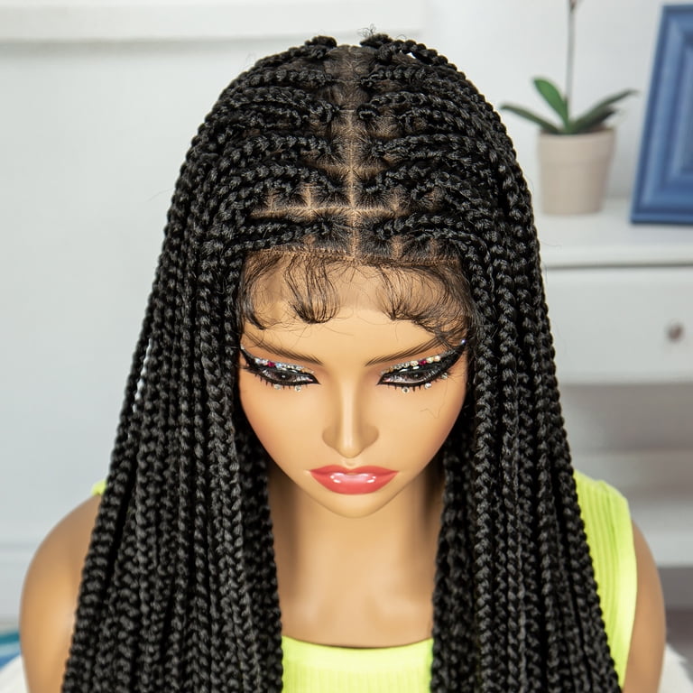 36 Inches Lace Front Braided Wigs with Curly Ends Knotless  display picture 1