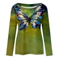thumbnail image 4 of IROINID T-Shirts à Manches Longues Réduits pour Femmes, Col Rond Imprimé, Blouse d'Automne, Vert, 4 of 5