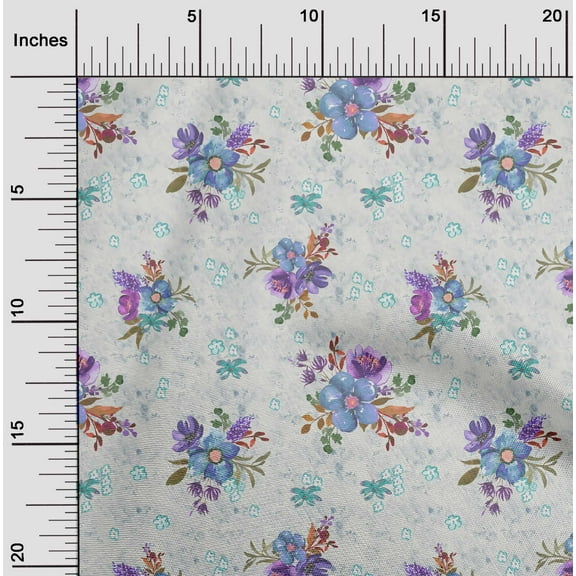 oneOone Cotton Jersey Grayish Blue Fabric Leaves & Watercolor Flower Floral Diy Clothing Quilting Fabric Print Fabric By Yard 58 Inch Wide