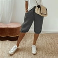 thumbnail image 4 of Women's Cotton Linen Capris Pants Casual Drawstring Elastic Waist Bermudas Shorts with Pockets Summers Beach Shorts, 4 of 16