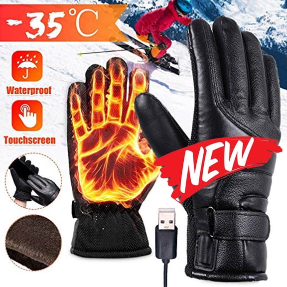 FEOLGEHLY Heated Gloves for Men and Women, Winter Touchscreen Warm Gloves, USB Rechargeable Powered Windproof Ski Camping Gloves, Upgraded Thermal Insulated Heating Gloves, Black