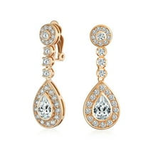 Bling Jewelry Womens Teardrop Halo Pave CZ Dangle Statement Clip On Earrings Rose