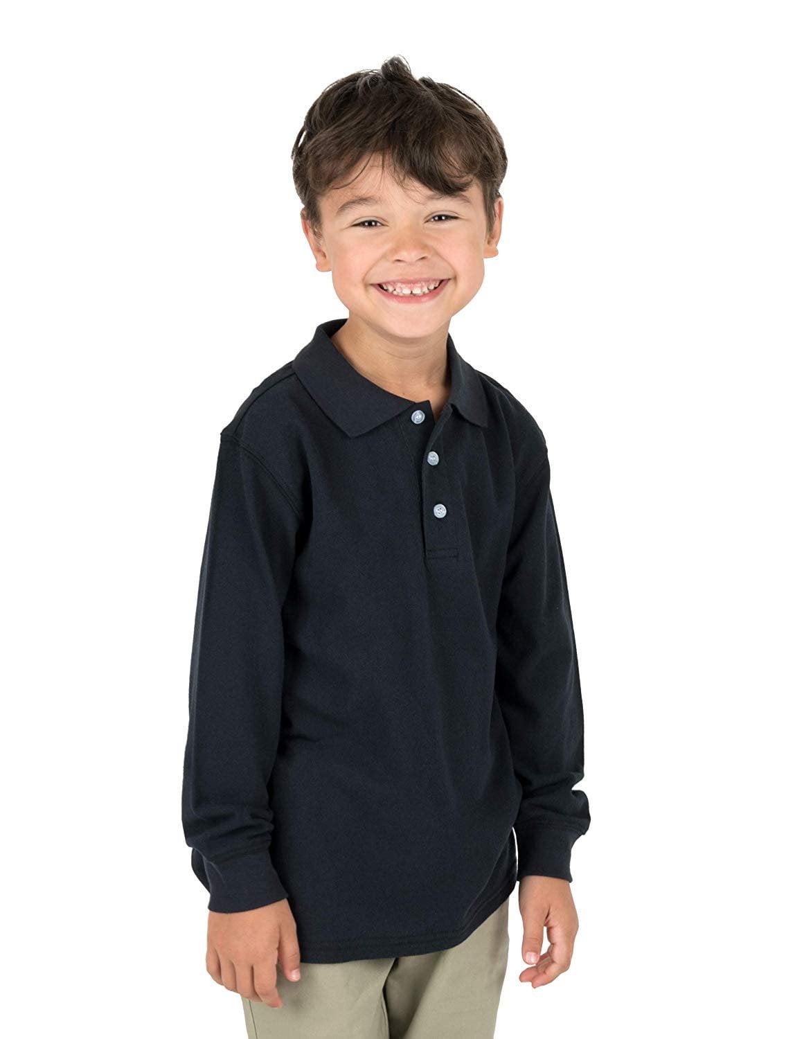 Leveret Leveret Kids & Toddler Boys Girls Long Sleeve 100 Cotton Polo Shirt Navy (Size 5