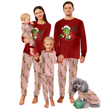 

FUNIER Family Matching Christmas Pajamas Set The Grinch Red Stripe Print Sizes Baby-Kids-Adult-Pet 2-Piece Top and Pants Bodysuits Sleepwear Pajamas Set