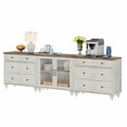 thumbnail image 4 of TV Stand for 100 Inch TV, Wooden TV Console Table for 75/80/85/90 Inch TV, Entertainment Center with Glass Door & Drawer, Kitchen Sideboard Buffet Cabinet for Dining Room, Rustic White, 4 of 7