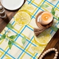 thumbnail image 3 of Summer Lemon Watercolor Table Runner 90 Inches, Yellow Blue Line Checkered Bed Runner Dresser Scarves Tabletop for Indoor Outdoor Parties/Ceremony/Banquet, 13" x 90", 3 of 9